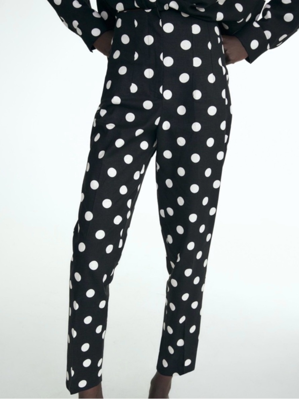 Zara Black & White Polka Dot Cropped Ankle Pant Size M NWT